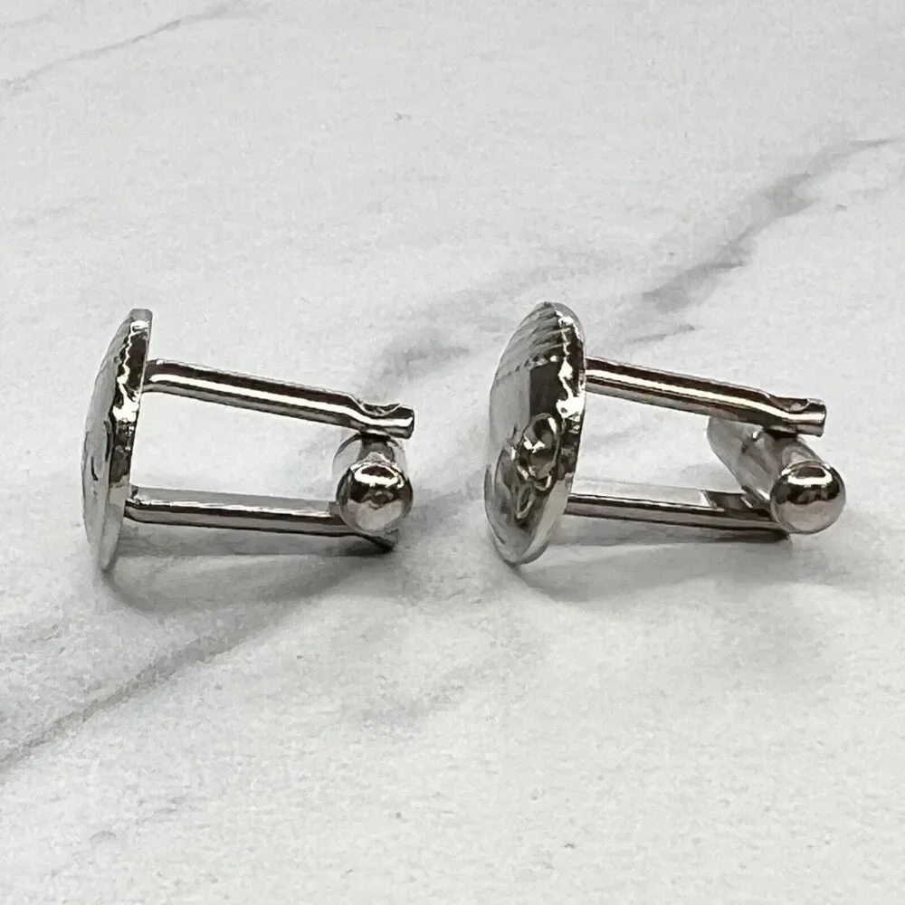 Vintage Silver Tone Engraved Vine Oval Cufflinks